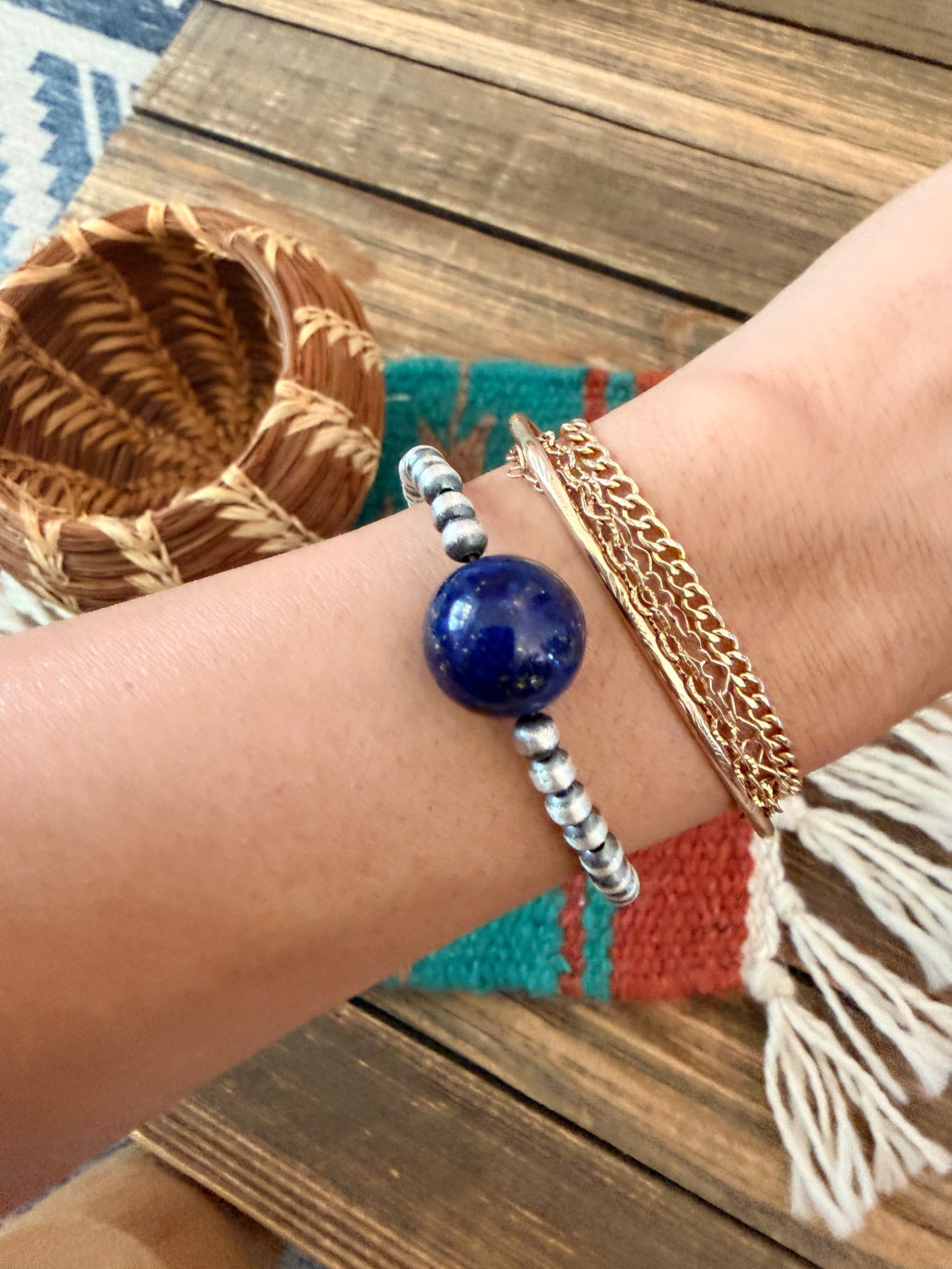 Handcrafted Lapis & Sterling Silver Pearl Beaded Bracelet