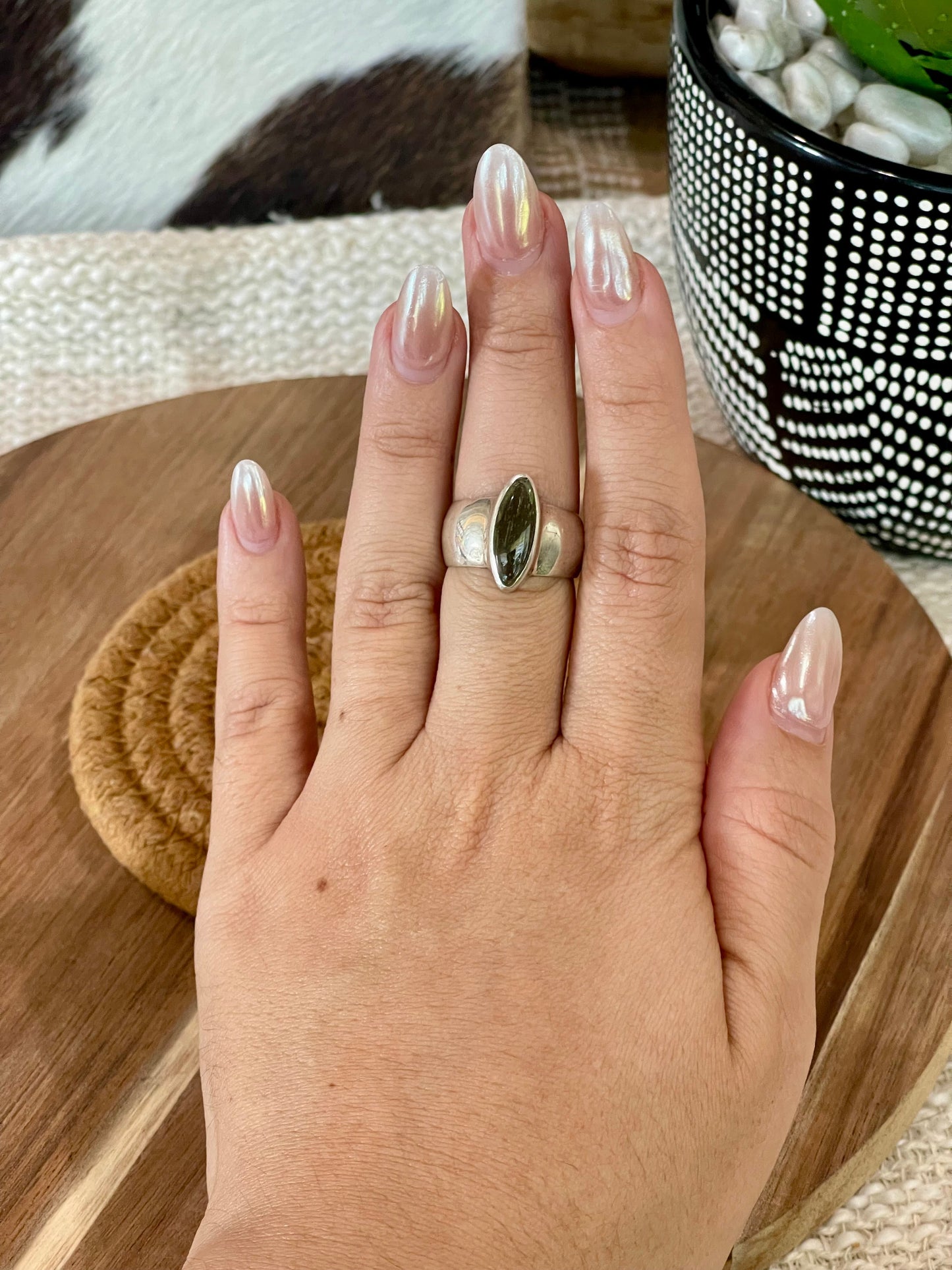 Handcrafted Sterling Silver & Meteorite Rock Size 7 Ring