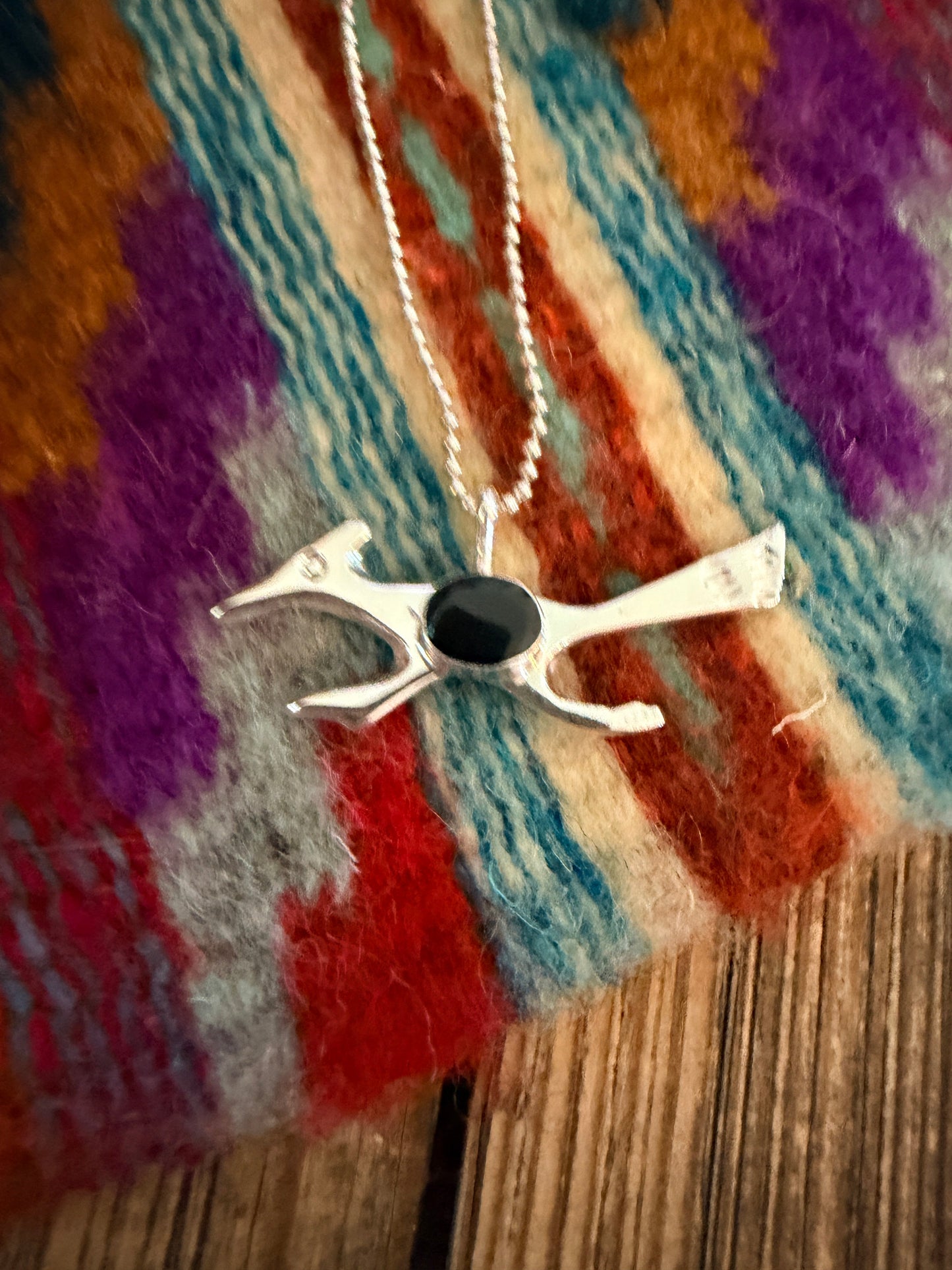 Handcrafted Sterling Silver & Onyx Road Runner Pendant by Joseph Martinez