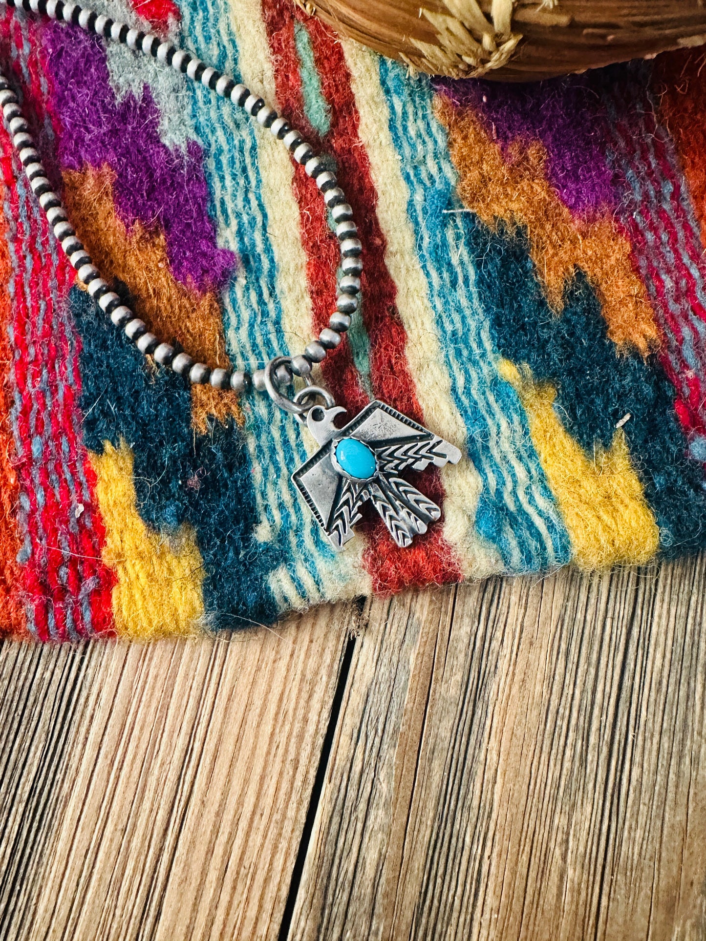 Handcrafted Sterling Silver & Turquoise Thunderbird Pendant