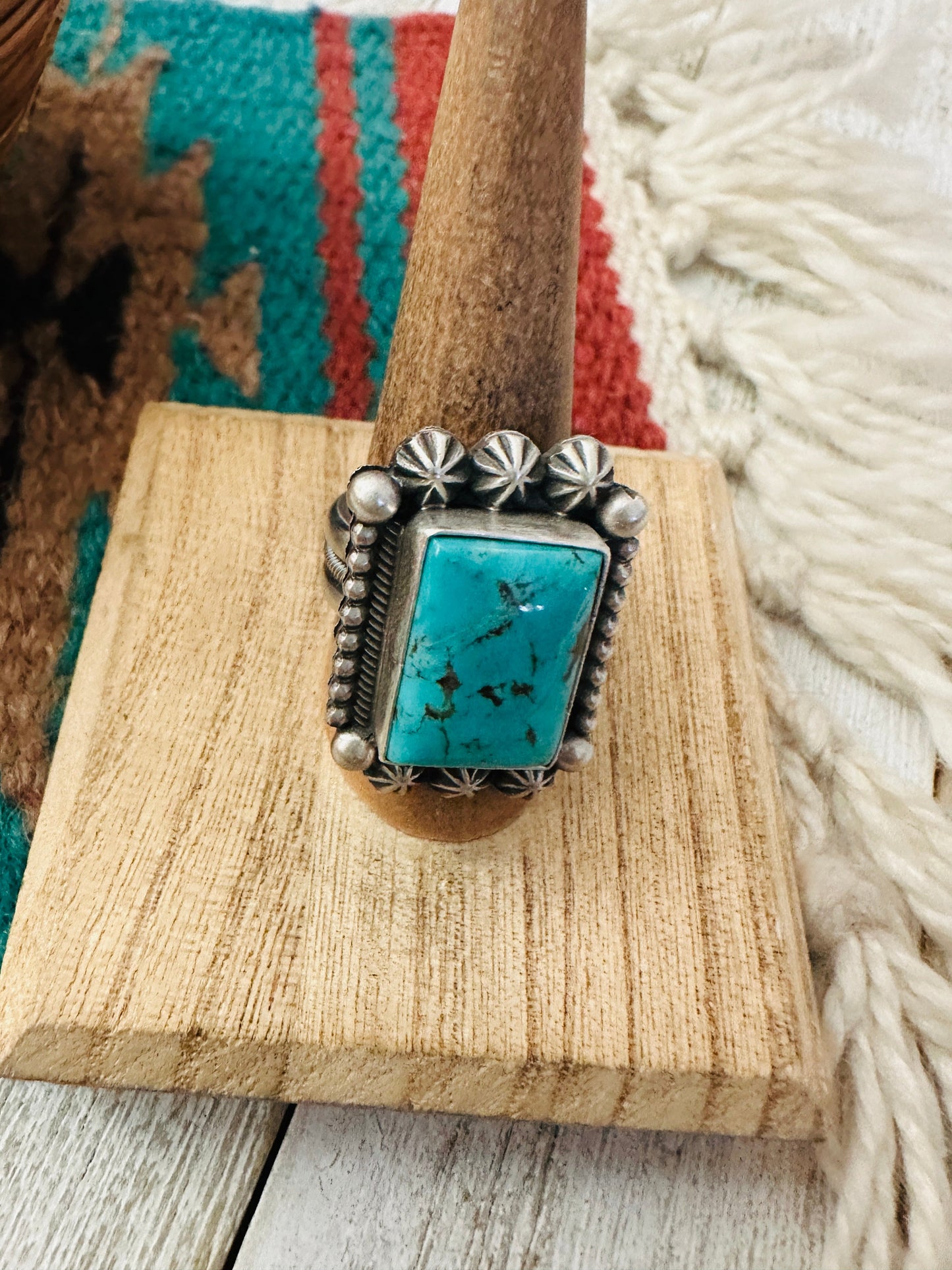 Handcrafted Sterling Silver & Turquoise Ring Size 9