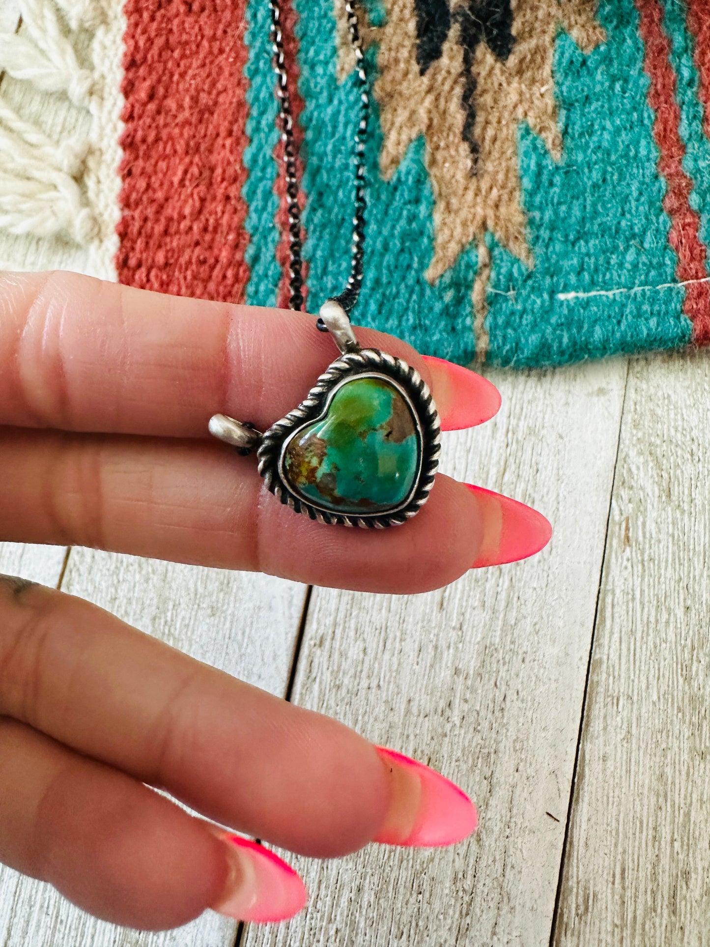 Handcrafted Sterling Silver & Turquoise Heart Necklace by Donovan Skeets