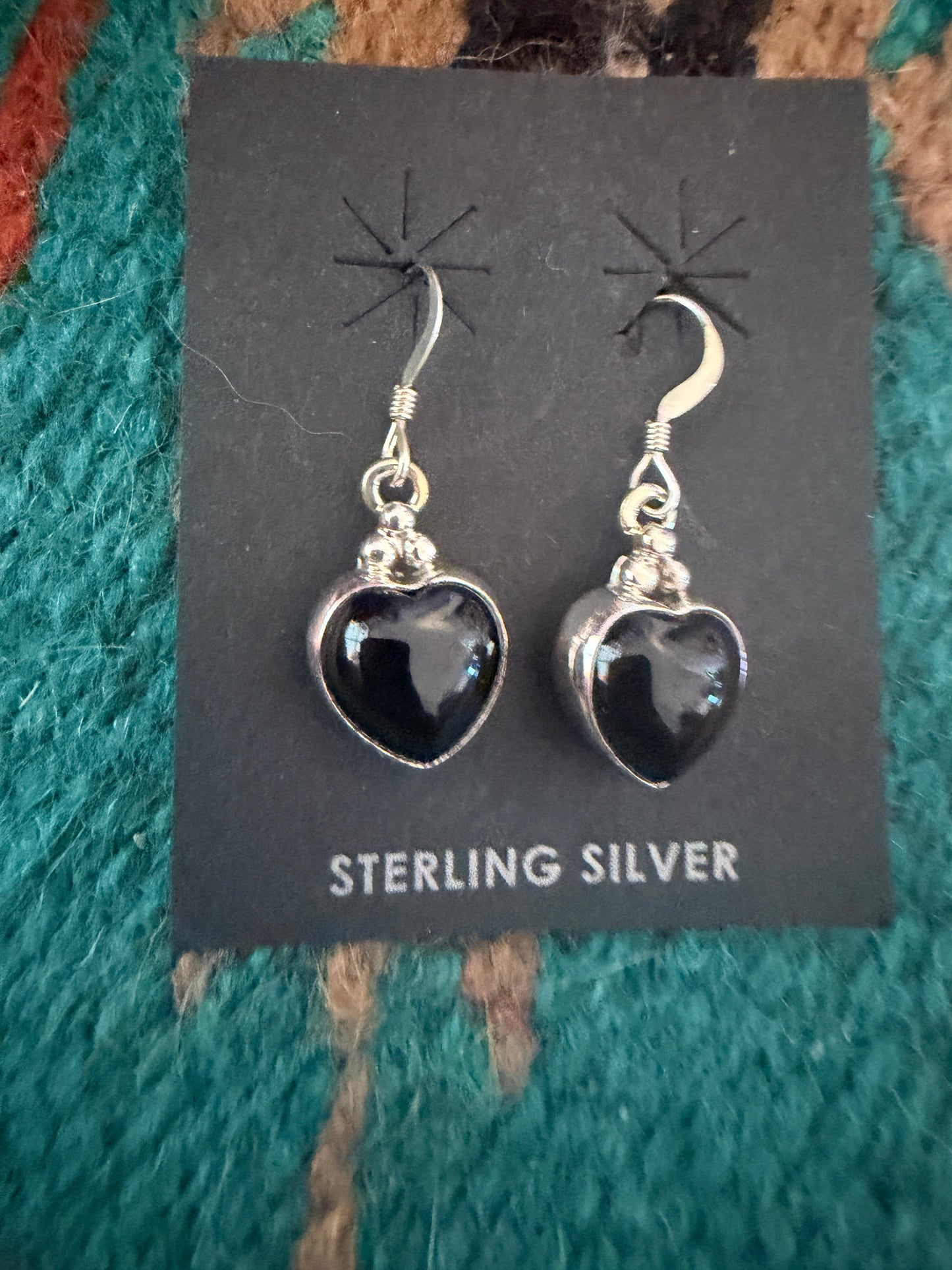 Handcrafted Black Onyx & Sterling Silver Heart Dangle Earrings