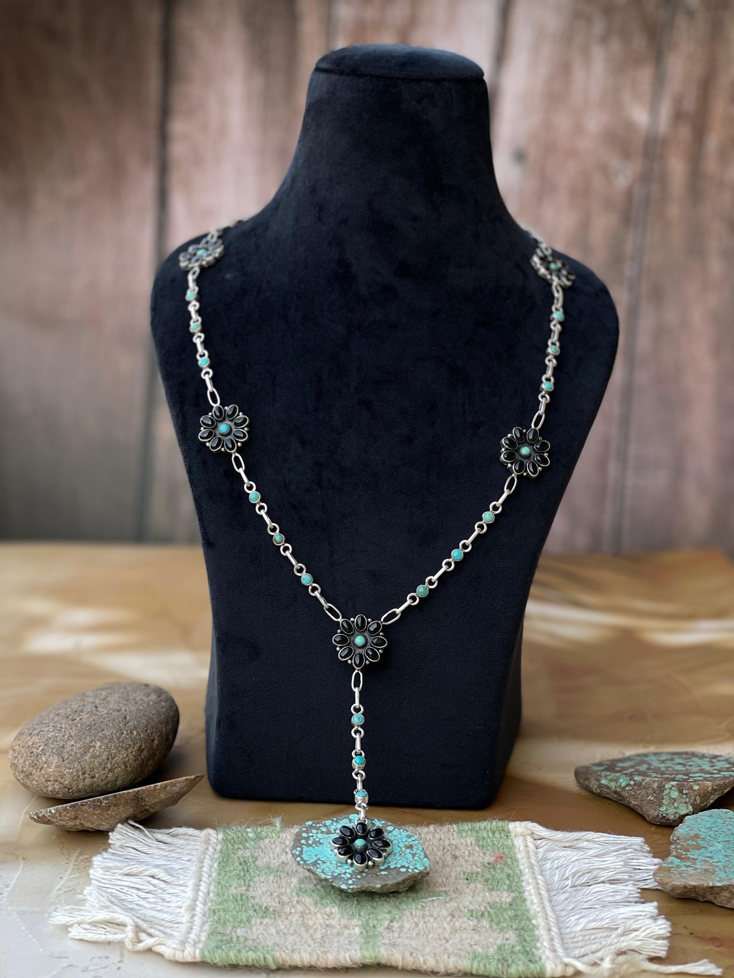 Handmade Sterling Silver Turquoise MULTI STONE Lariat Necklace