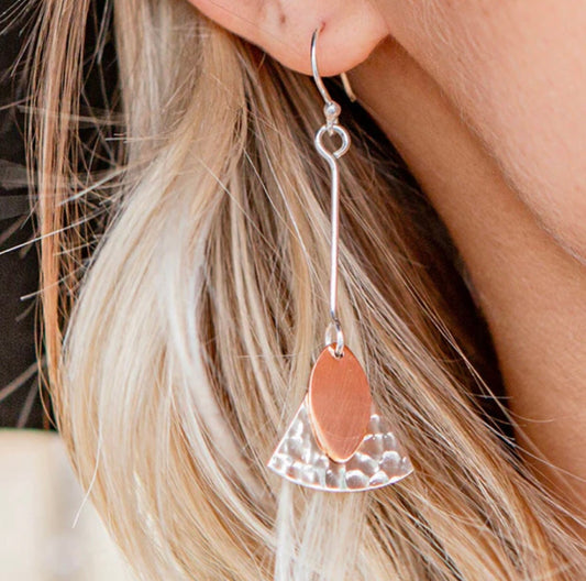 Hammered Copper & Sterling Silver Shapes Drop Earrings