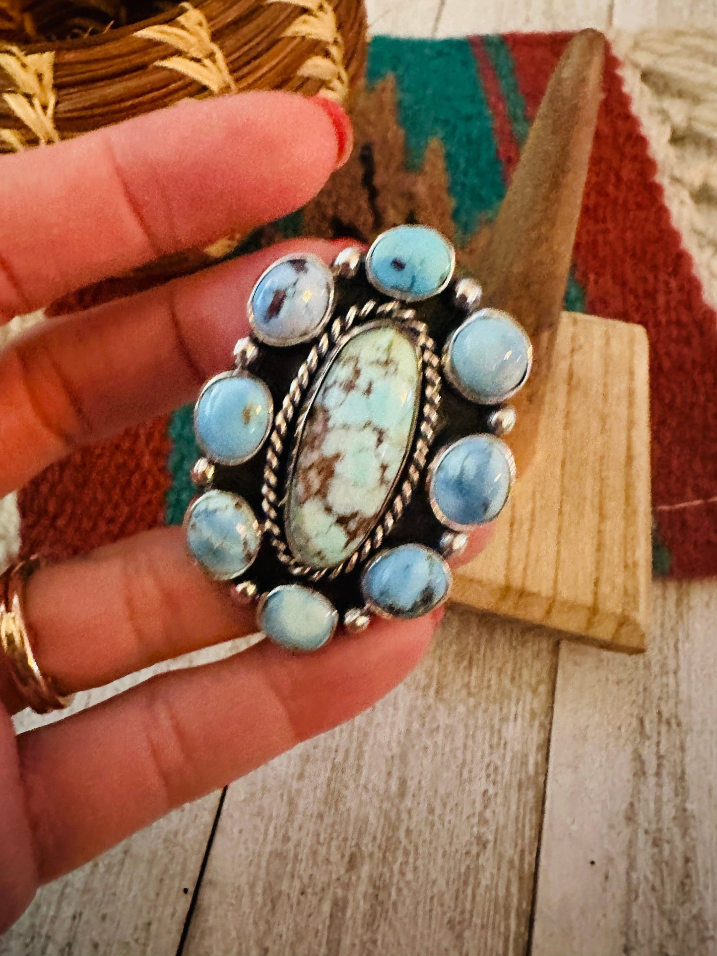 Handcrafted Sterling Silver & Golden Hills Turquoise Cluster Adjustable Ring