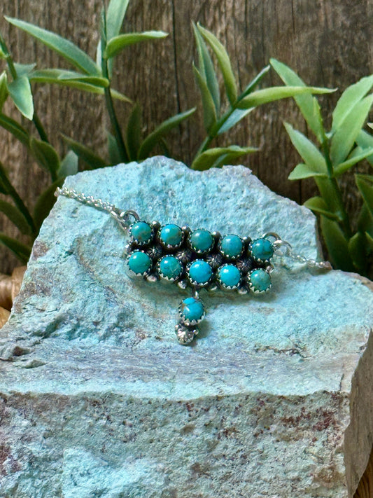 Handmade Sterling Silver & Turquoise Tear Drop Dangle, Bar Necklace