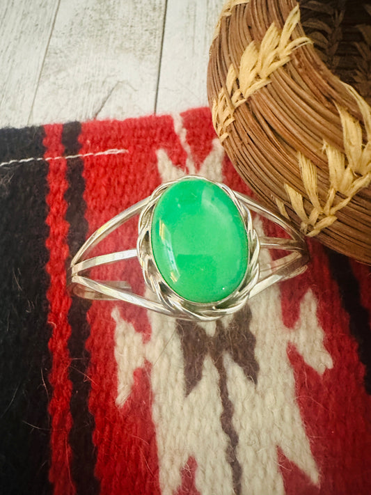 Handcrafted Green Kingman Turquoise & Sterling Silver Cuff Bracelet