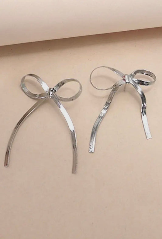 The Golden Collection Handmade BOW Silver Plated Earrings SHORTER STYLE Leslies Fav