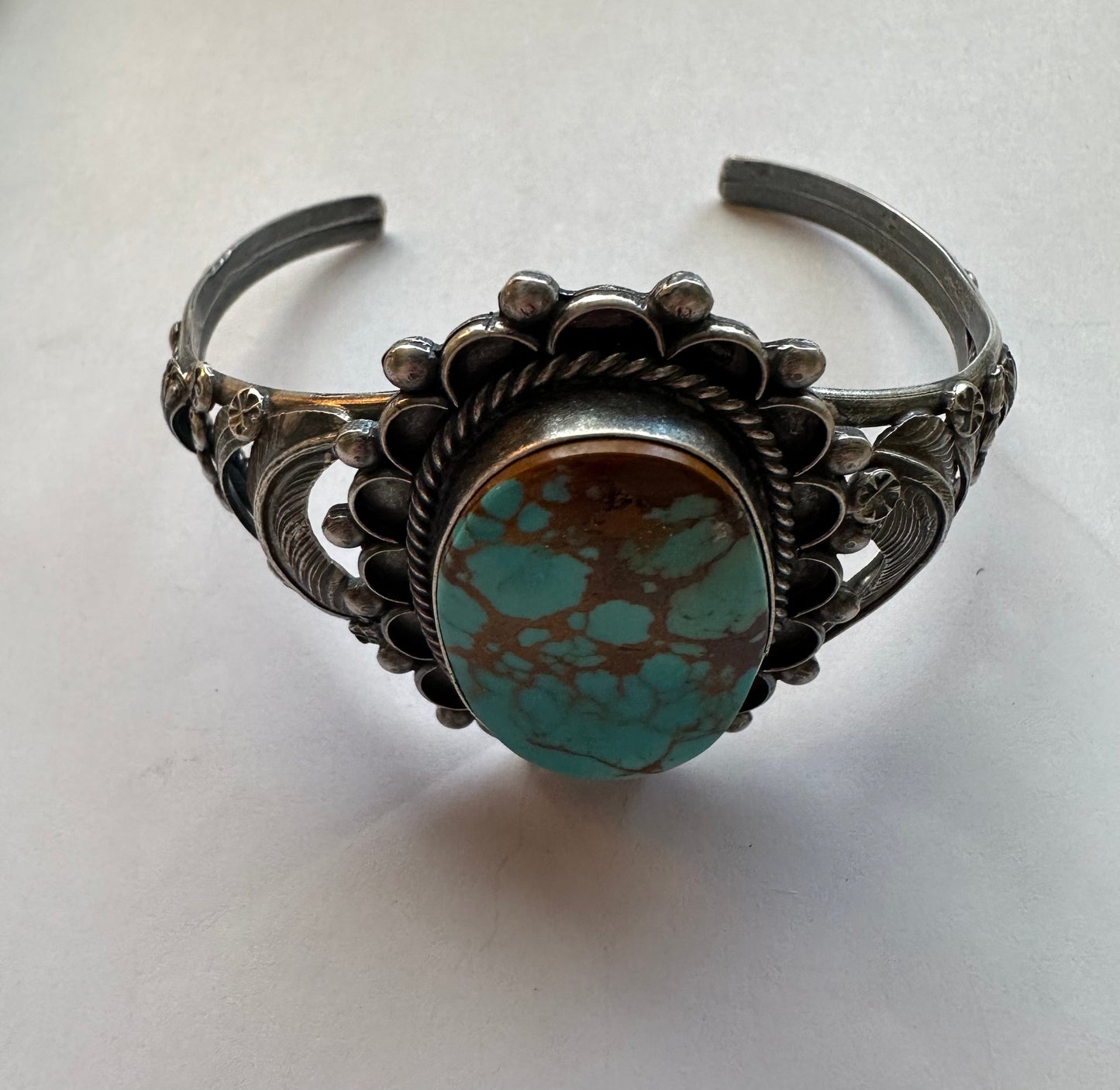 OLD PAWN Navajo Sterling Silver & Turquoise Cuff Bracelet By Jacquline Silver