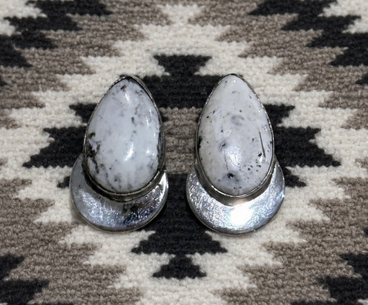 Handcrafted White Buffalo & Sterling Silver Post Earrings