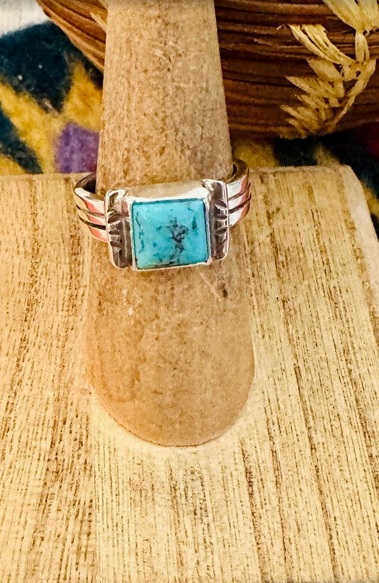 Handcrafted Turquoise & Sterling Silver Square Ring