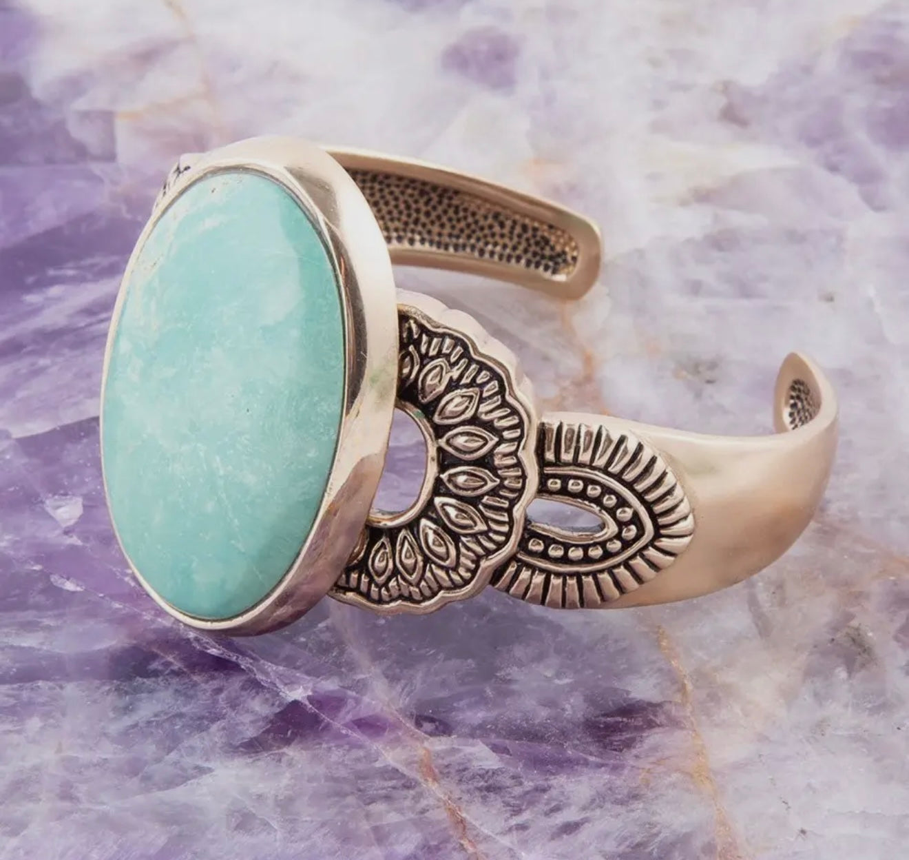 “The Golden Collection” Single Stone Statement Cuff Handmade Natural Turquoise Gold Plated Adjustable Bracelet Cuff