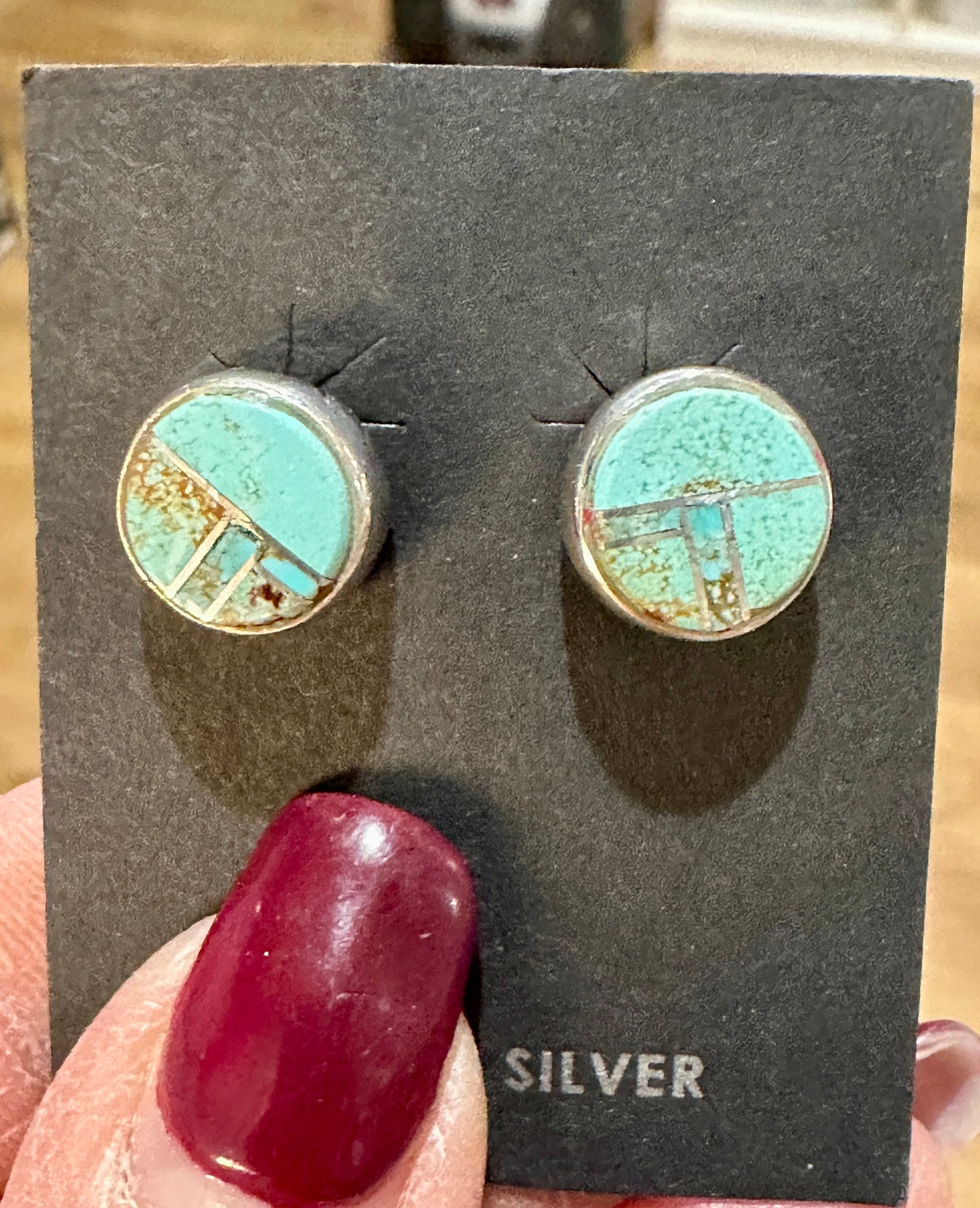 Handcrafted Turquoise & Sterling Silver button Stud Earrings