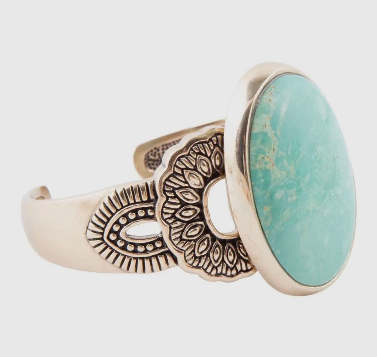 “The Golden Collection” Single Stone Statement Cuff Handmade Natural Turquoise Gold Plated Adjustable Bracelet Cuff