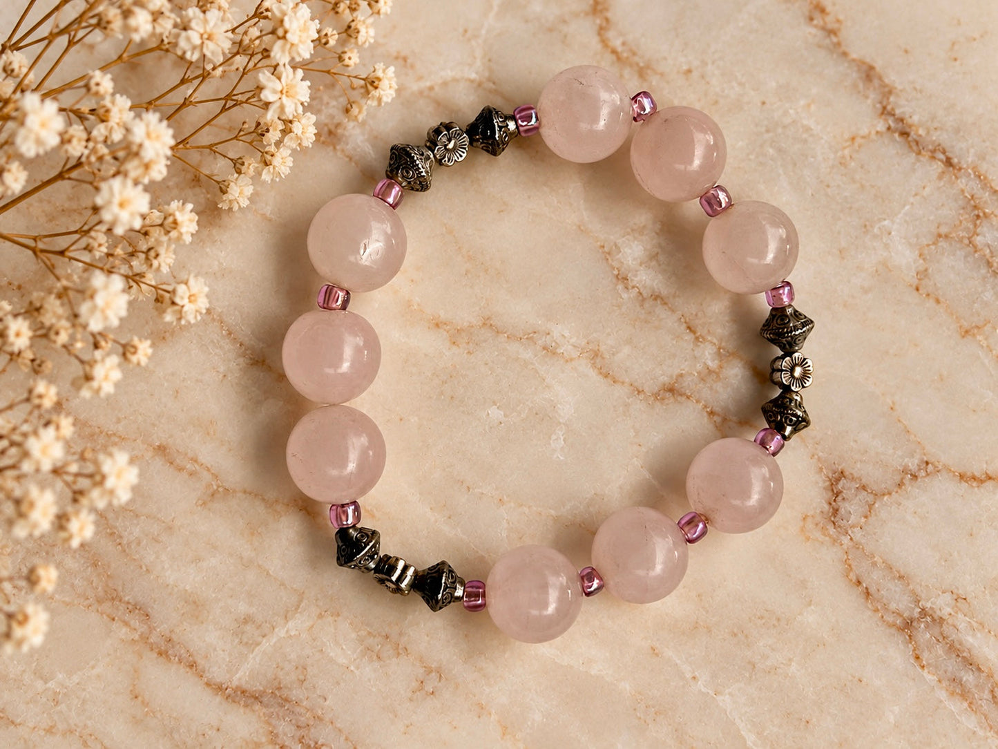 Handmade light Pink Rose Quartz Bracelet