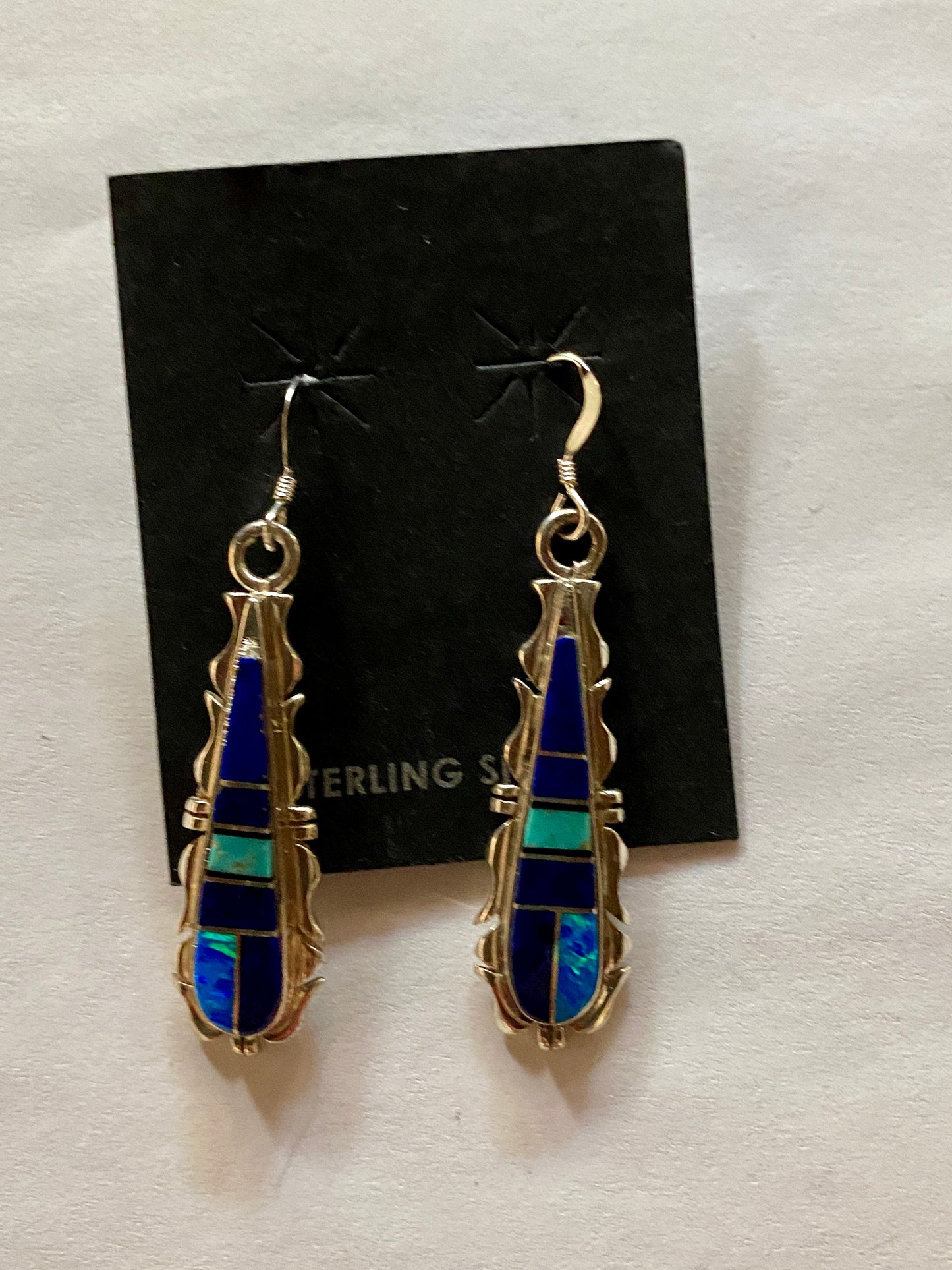 Handcrafted Lapis, Turquoise, Jagged Dangle Earrings