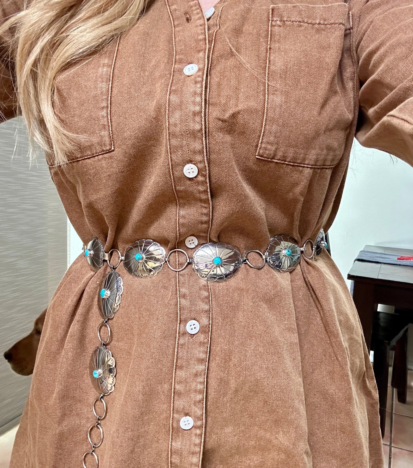 Beautiful Handcrafted Handmade Nickel Silver Turquoise Concho Belt