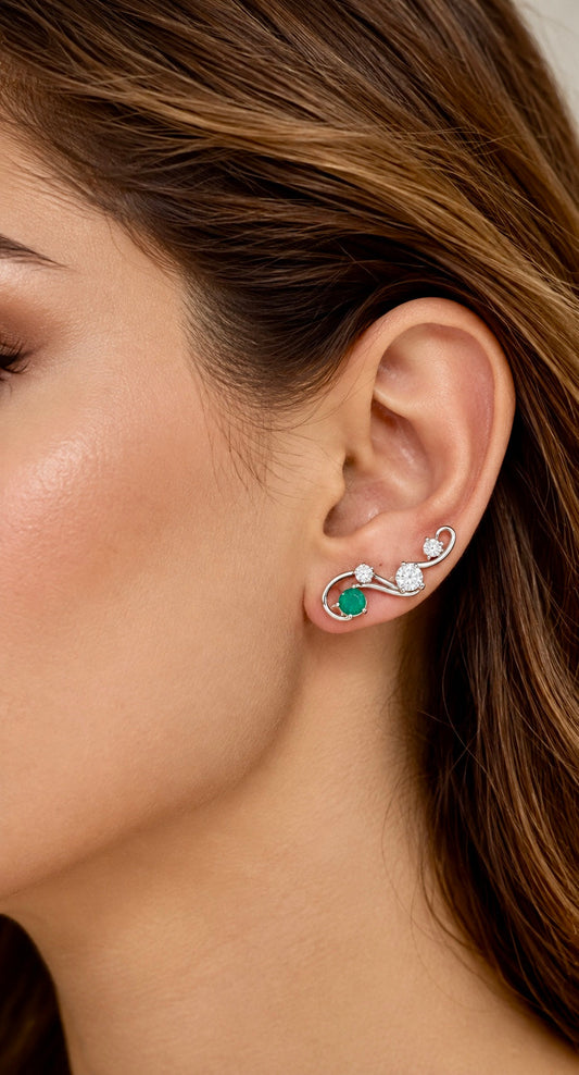 Emerald Ear Vine Earrings in Sterling Silver set 2