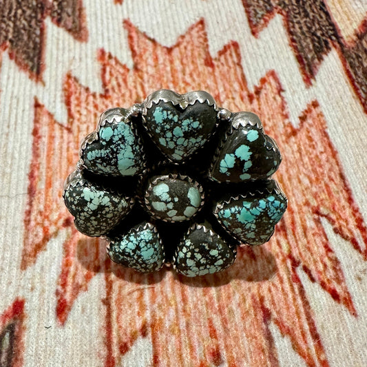 Beautiful Handmade New Lander Turquoise And Sterling Silver Heart Adjustable Statement Heart Ring