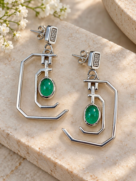 Emerald Earrings in Sterling Silver  Dangle 1ct set 3