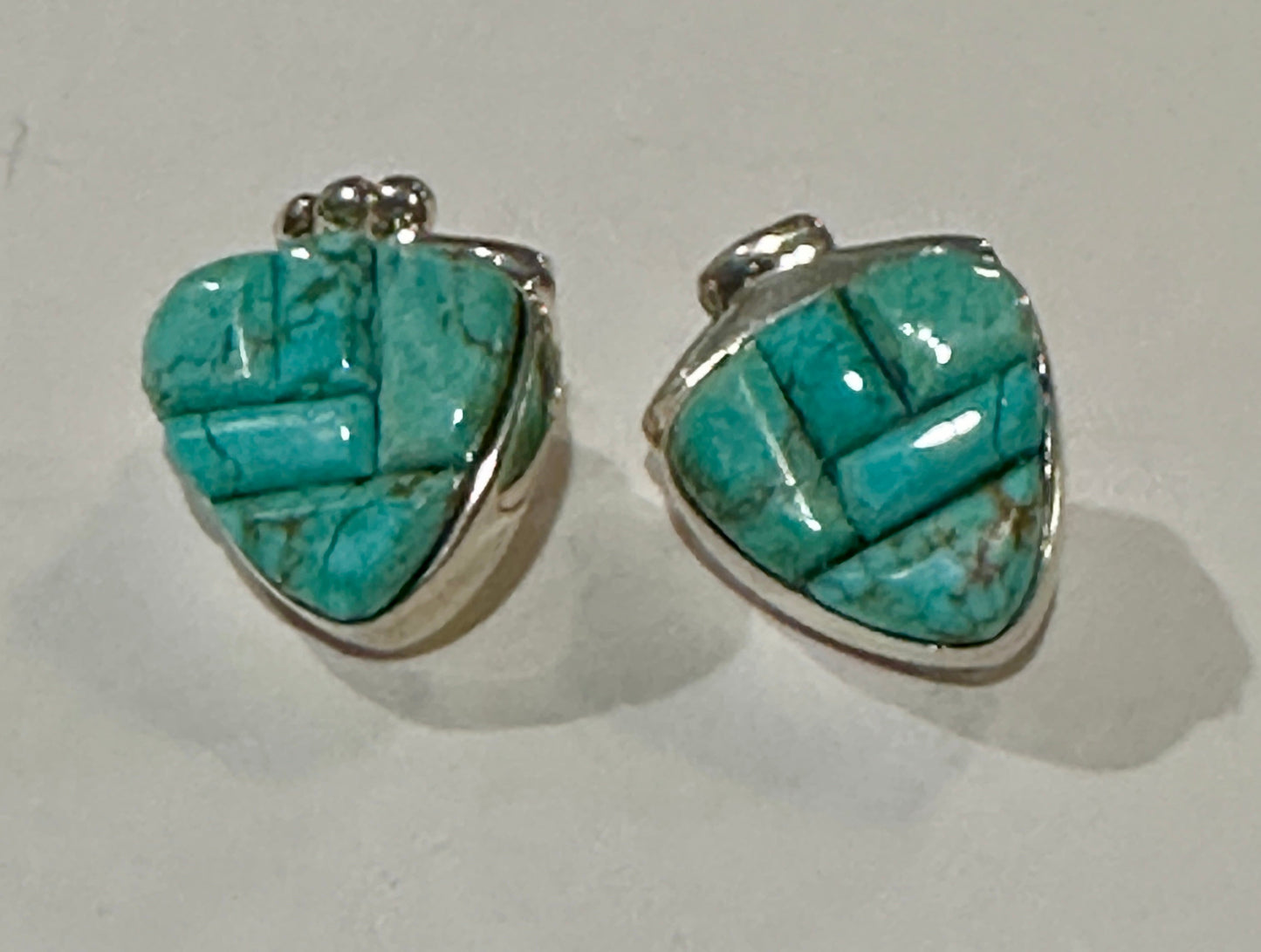 Handcrafted Turquoise # 8 Sterling Silver Stud Earrings