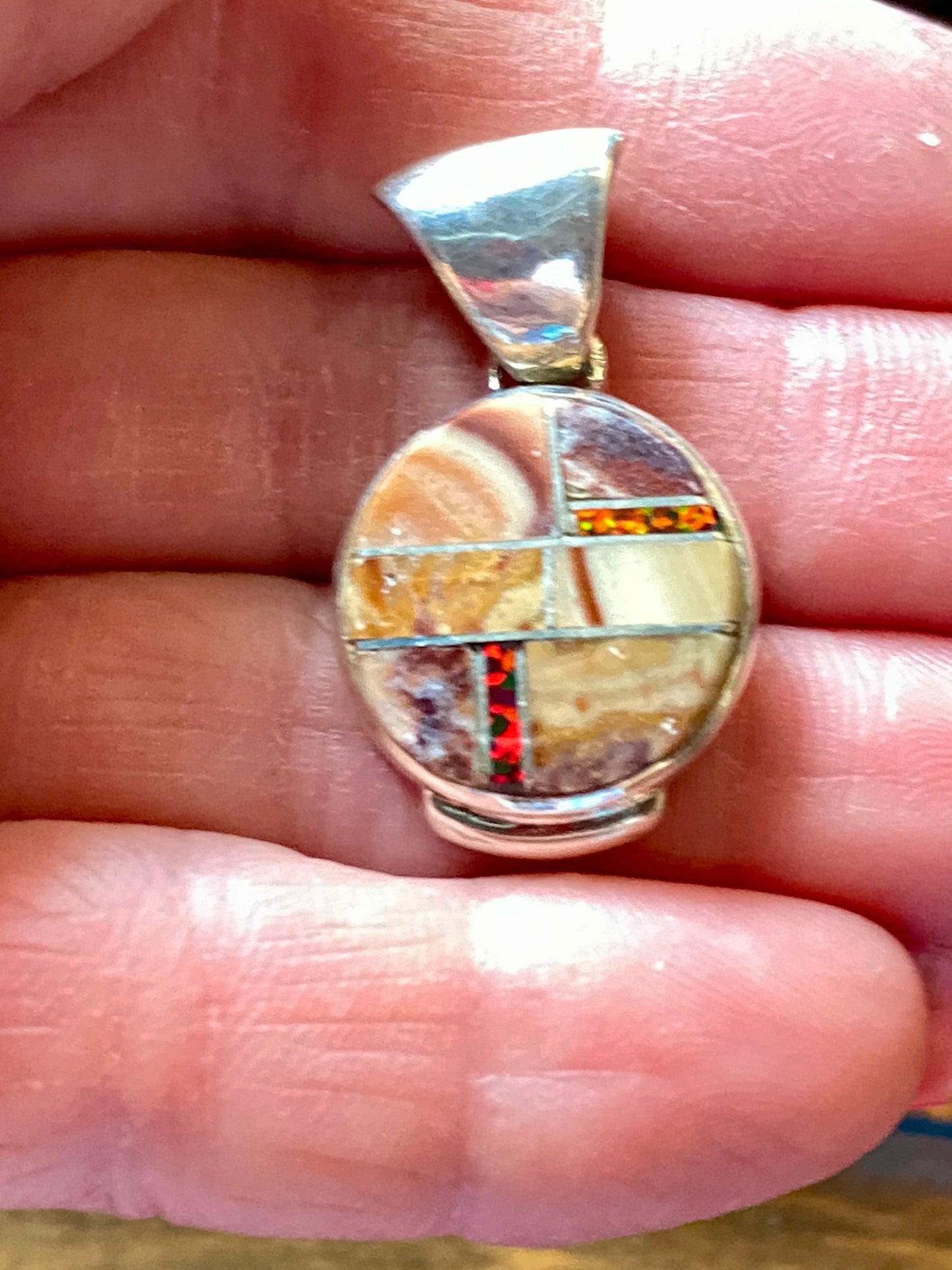 Navajo Coral & Fire Opal Pendant