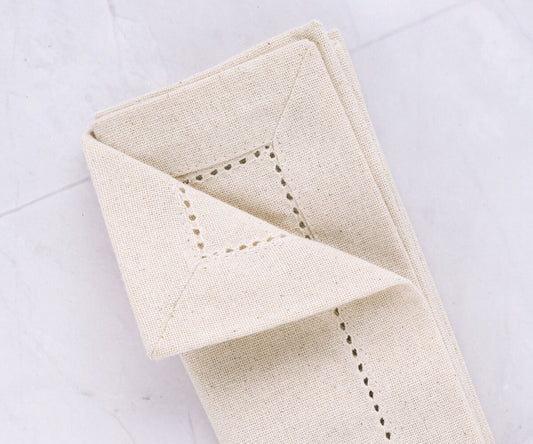 Natural Hemstitch Napkins - Cocktail Napkins 12 inch