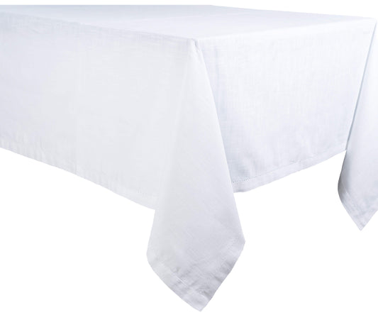 Cotton Linen Tablecloth - White Hemstitched