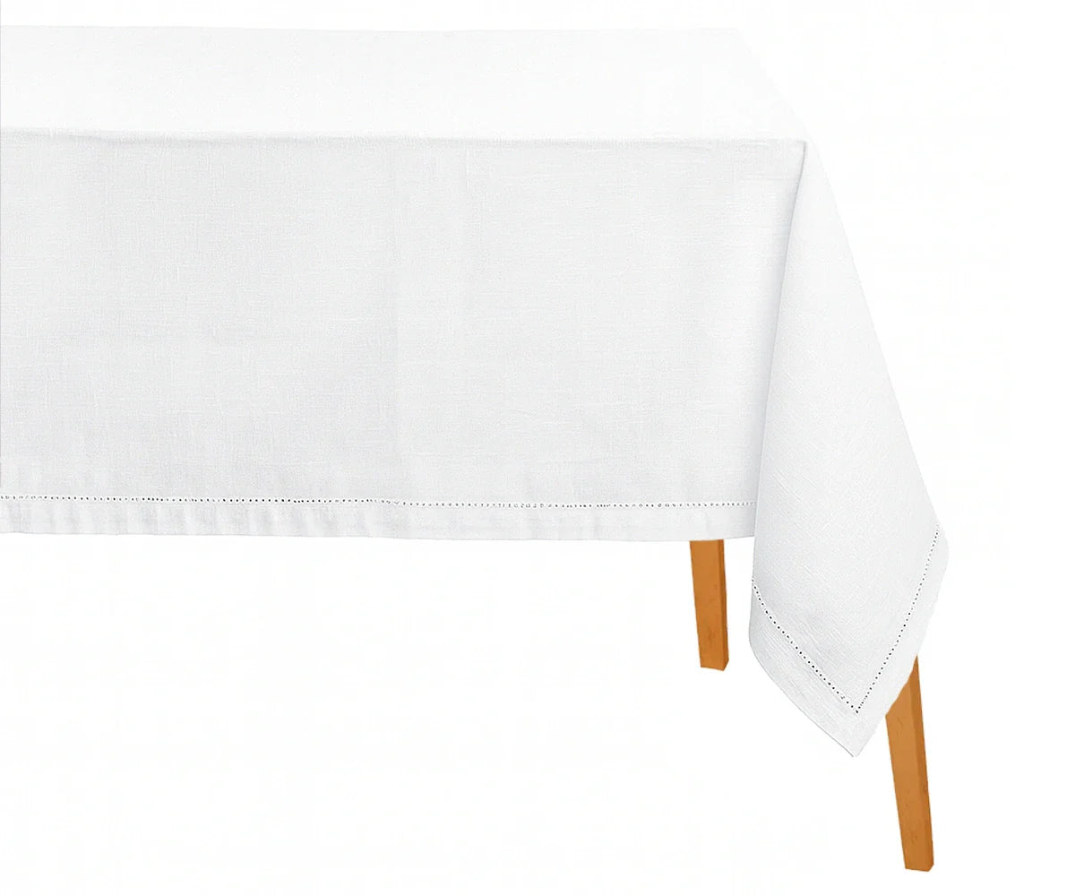 Cotton Linen Tablecloth - White Hemstitched
