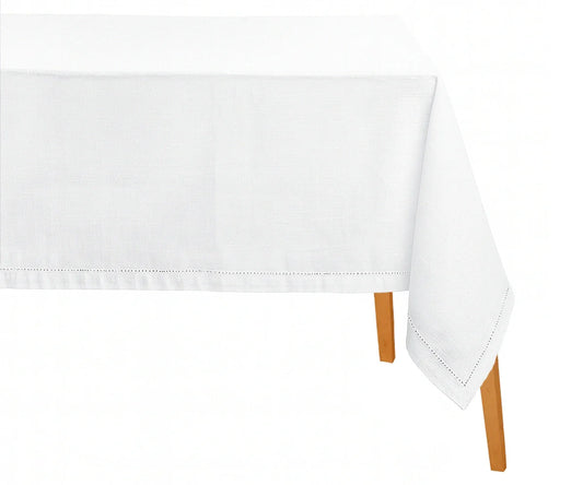Cotton Linen Tablecloth - White Hemstitched
