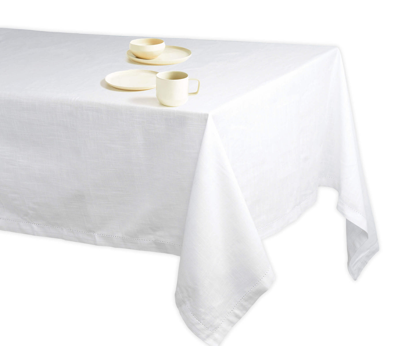 Cotton Linen Tablecloth - White Hemstitched