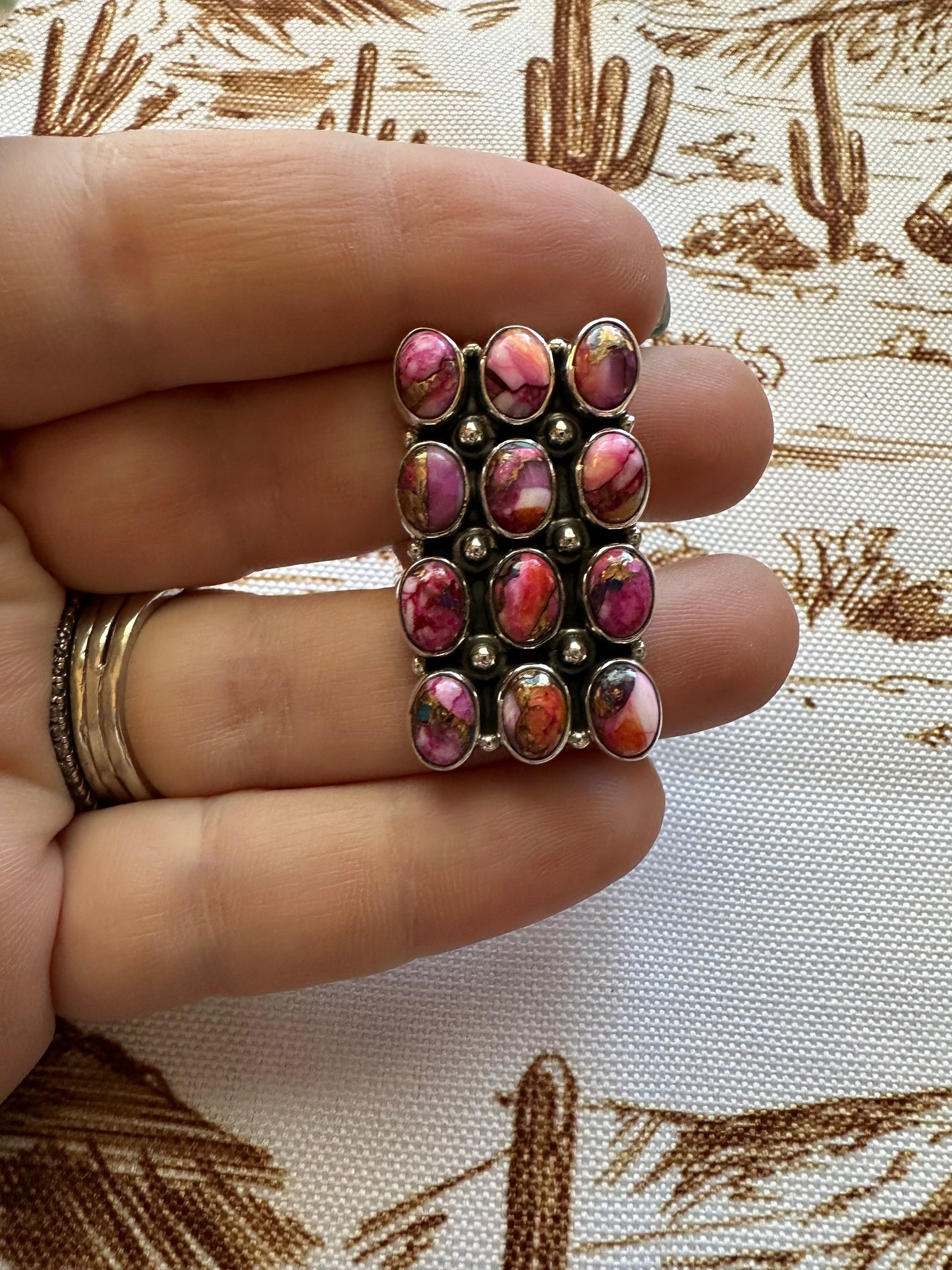 NFR COLLECTION Handmade Pink Dream & Sterling Silver Adjustable Ring Signed Nizhoni