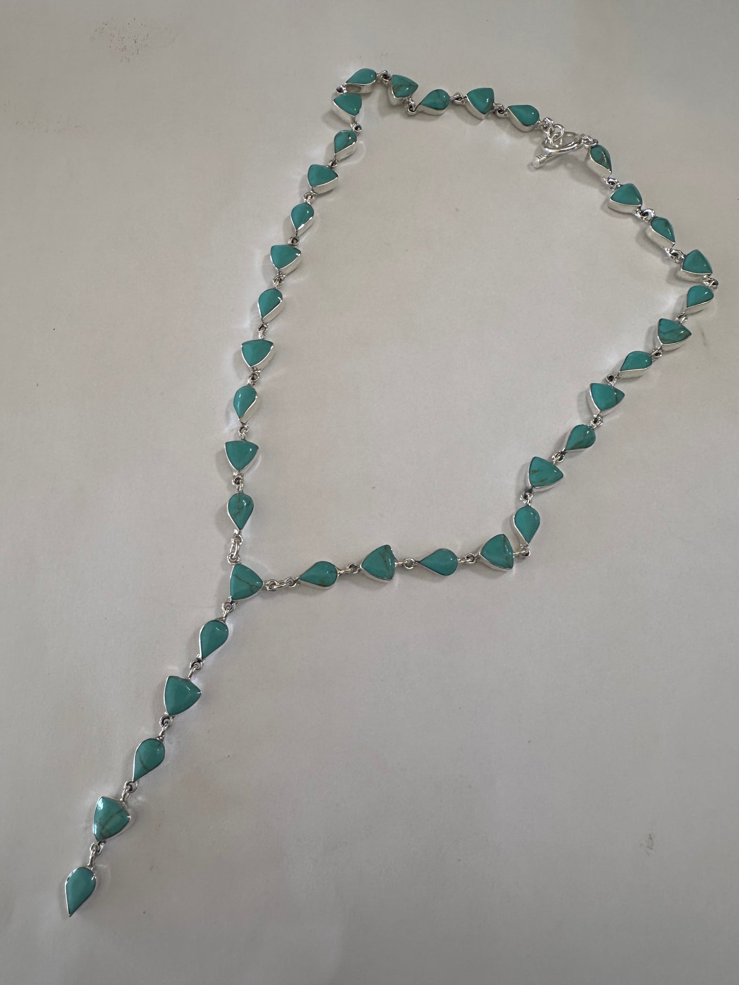 Stunning Turquoise and Sterling Silver Lariat Necklace Hand Made In Mexico