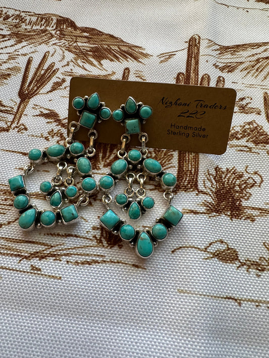 NFR COLLECTION Handmade Turquoise & Sterling Silver Dangle Earrings