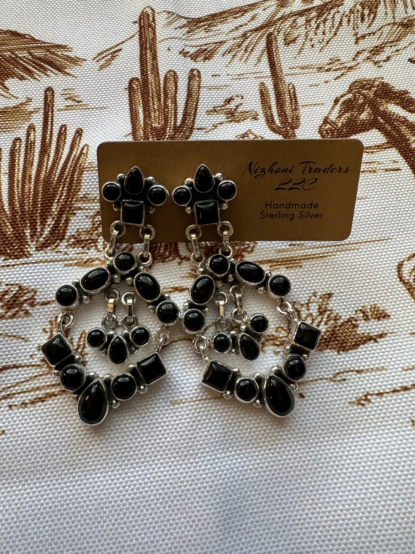 NFR COLLECTION Handmade Onyx  & Sterling Silver Dangle Earrings