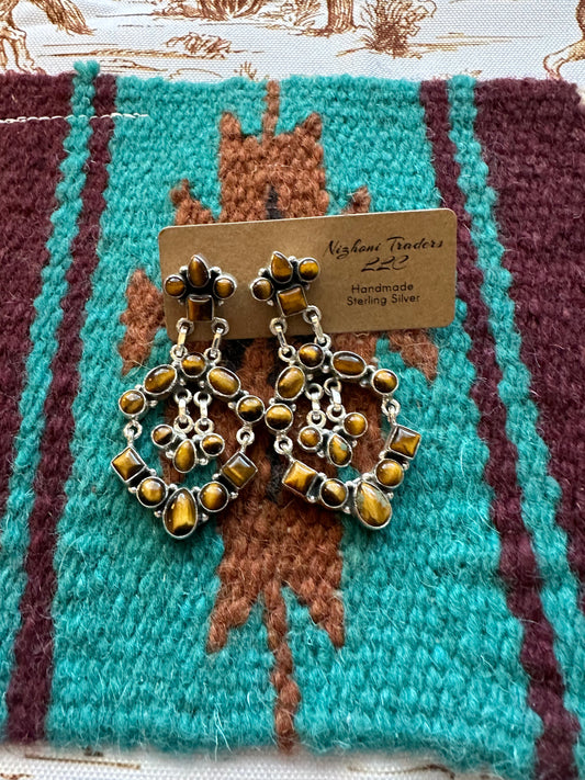 NFR COLLECTION Handmade Tigers Eye & Sterling Silver Dangle Earrings