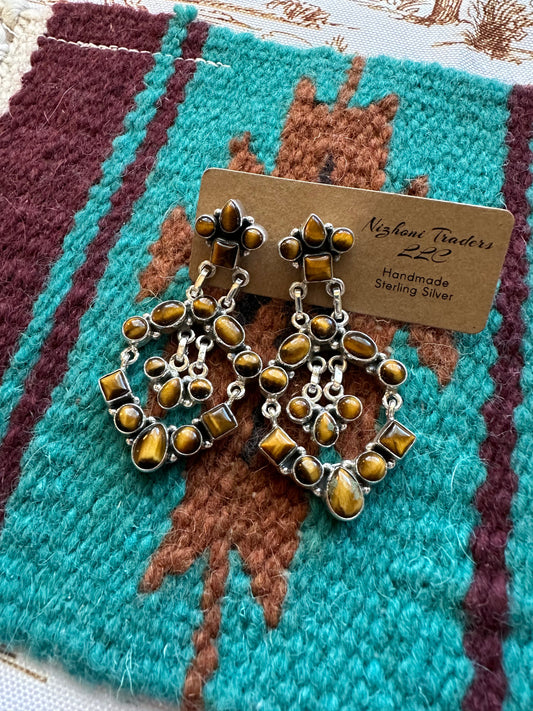 NFR COLLECTION Handmade Tigers Eye & Sterling Silver Dangle Earrings