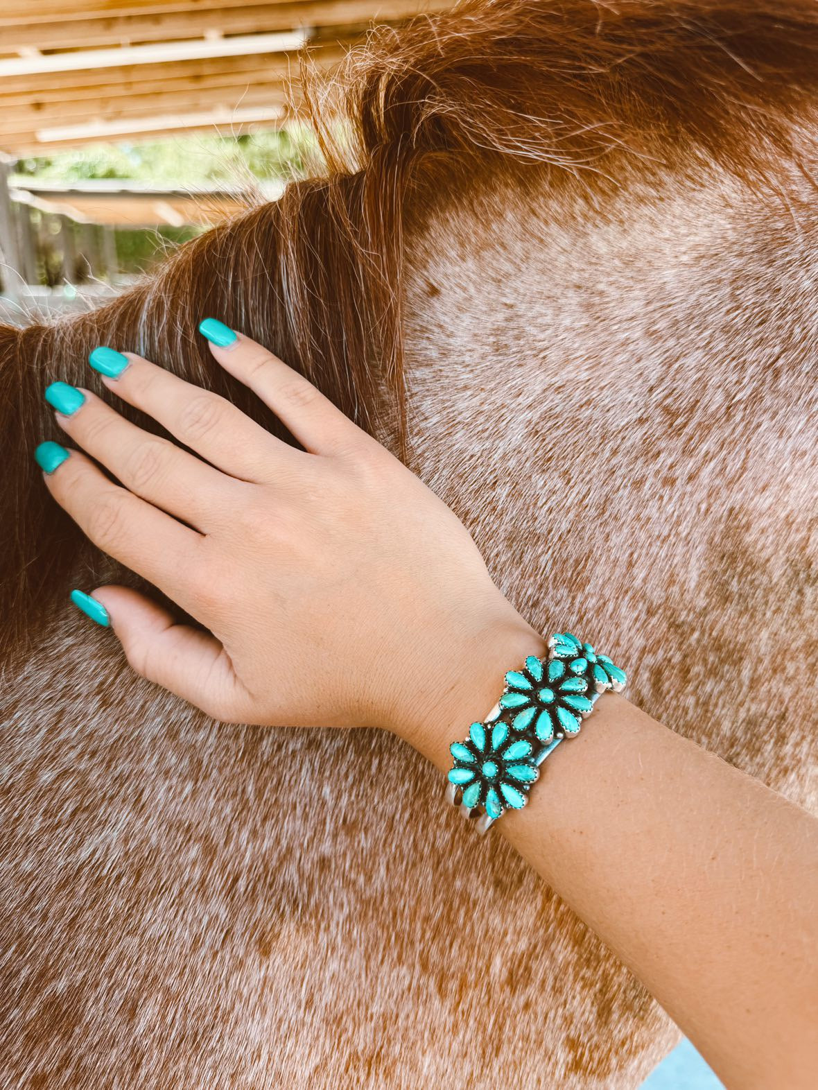 Handmade Sterling Silver & Turquoise Cluster Cuff Bracelet