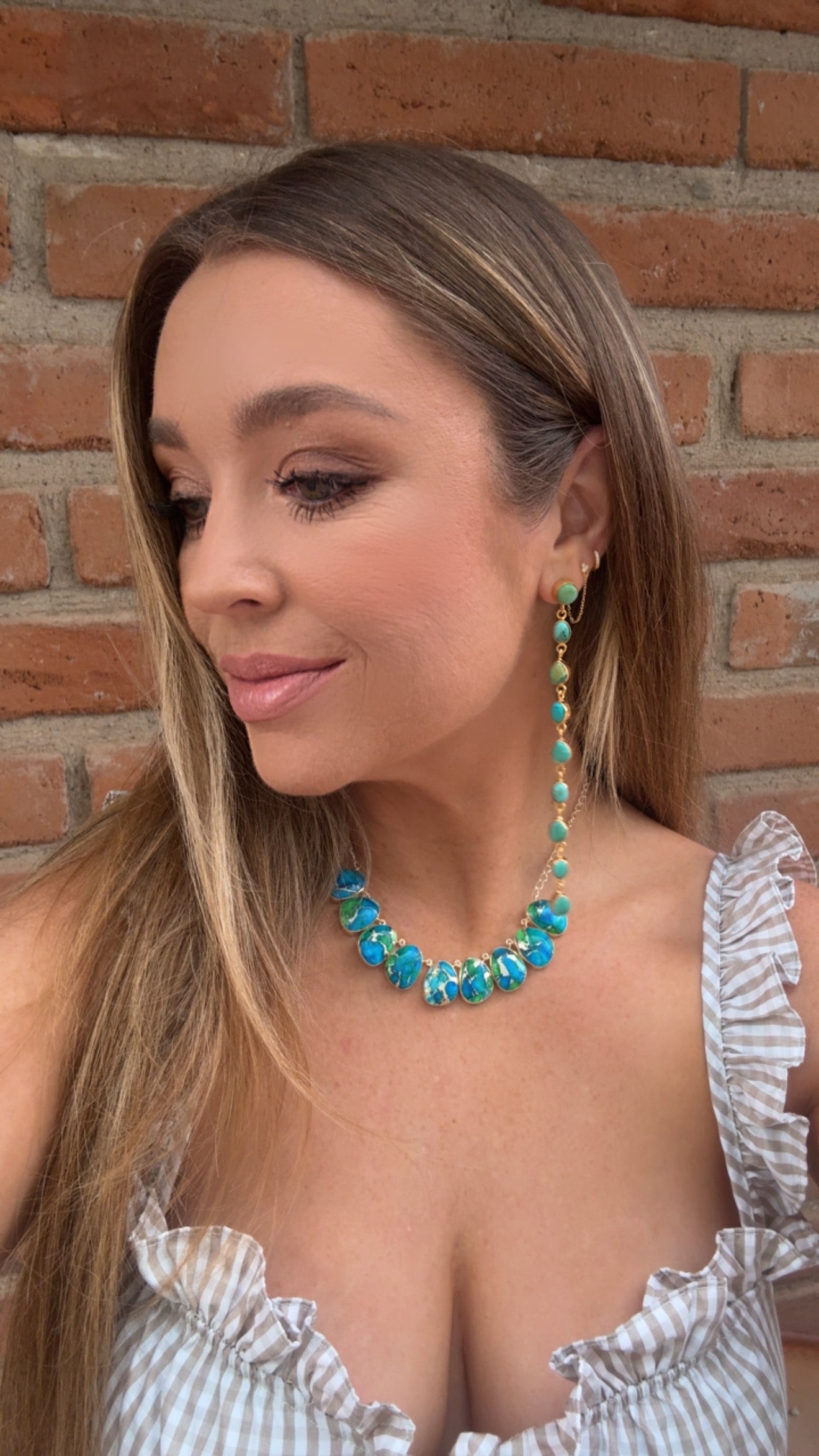 “The Golden Collection” RUNWAY Handmade Natural Kingman Turquoise Post Dangle Earrings