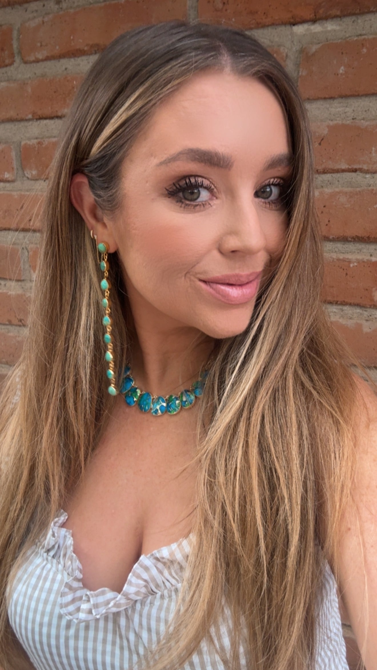 “The Golden Collection” RUNWAY Handmade Natural Kingman Turquoise Post Dangle Earrings