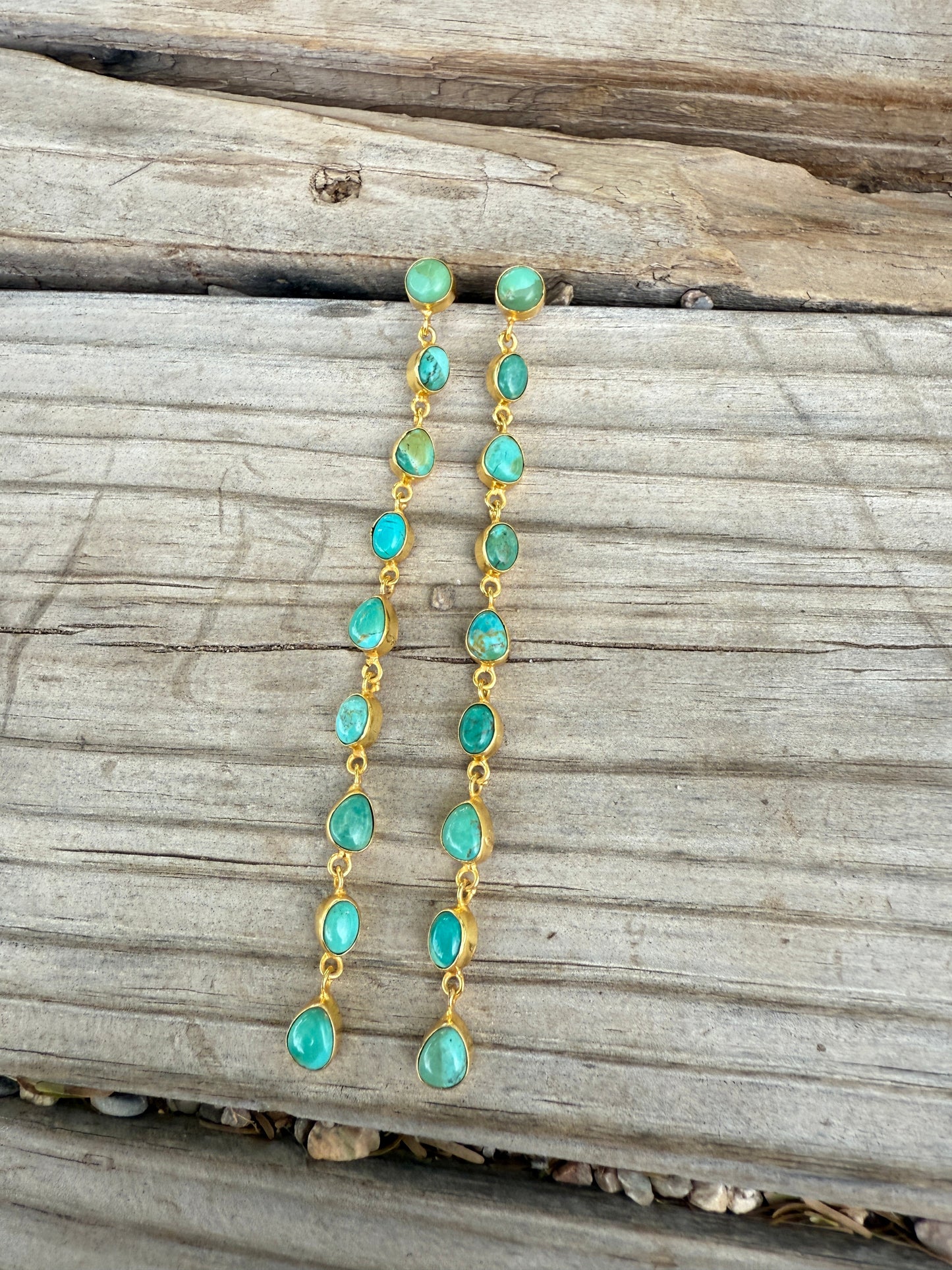 “The Golden Collection” RUNWAY Handmade Natural Kingman Turquoise Post Dangle Earrings
