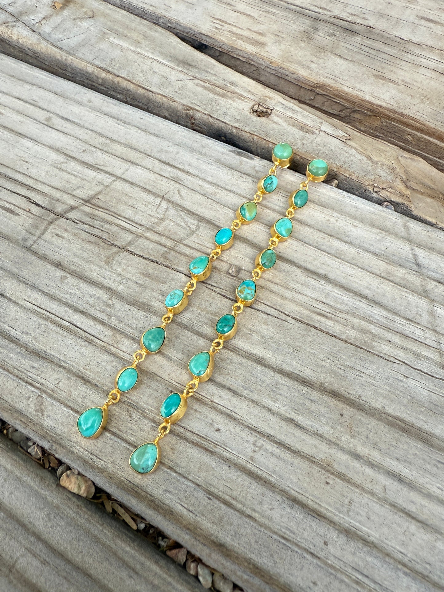 “The Golden Collection” RUNWAY Handmade Natural Kingman Turquoise Post Dangle Earrings