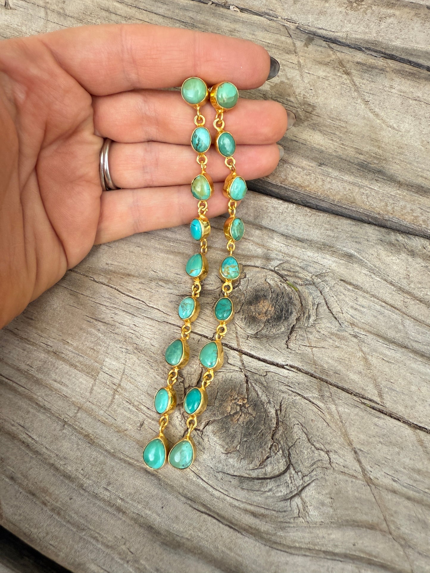 “The Golden Collection” RUNWAY Handmade Natural Kingman Turquoise Post Dangle Earrings