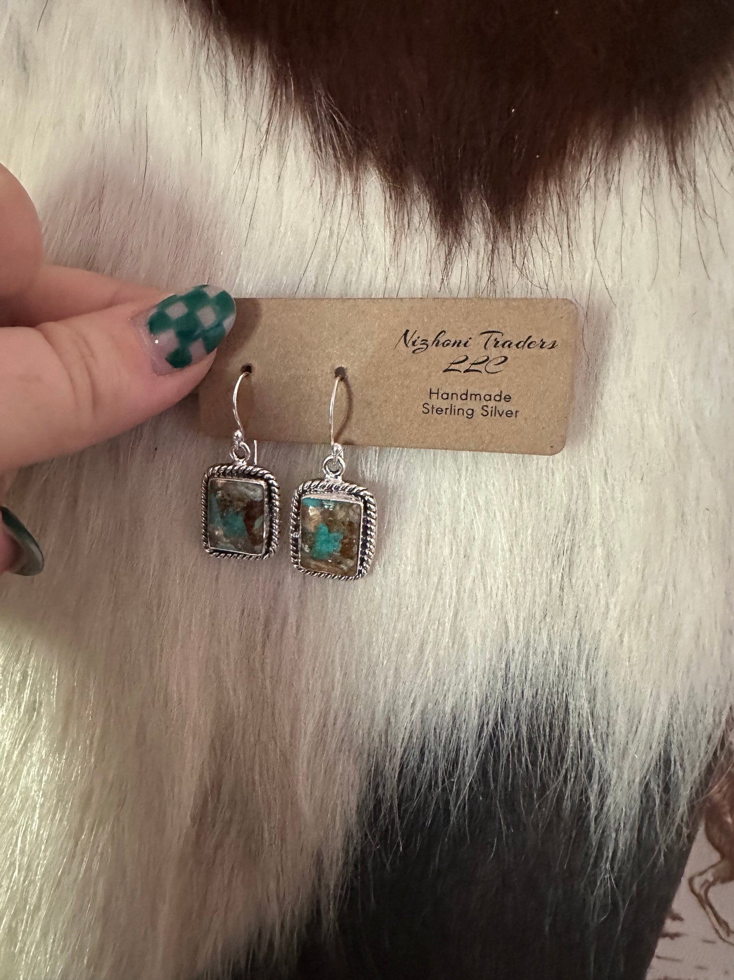 NFR COLLECTION Handmade  Royston Turquoise and Silver Silver  Dangle Earrings