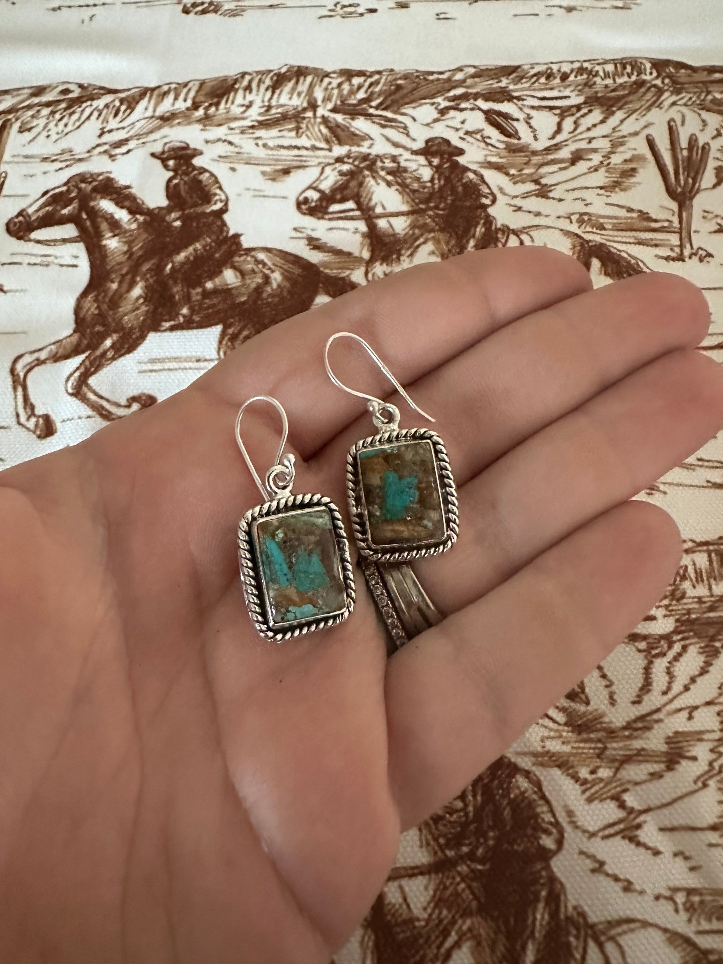 NFR COLLECTION Handmade  Royston Turquoise and Silver Silver  Dangle Earrings