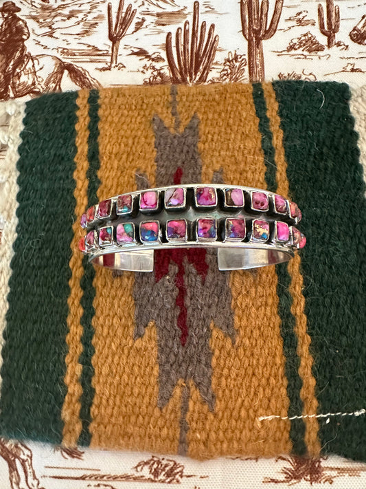 Handmade Sterling Silver & Pink Dream Mojave Adjustable Cuff Bracelet /