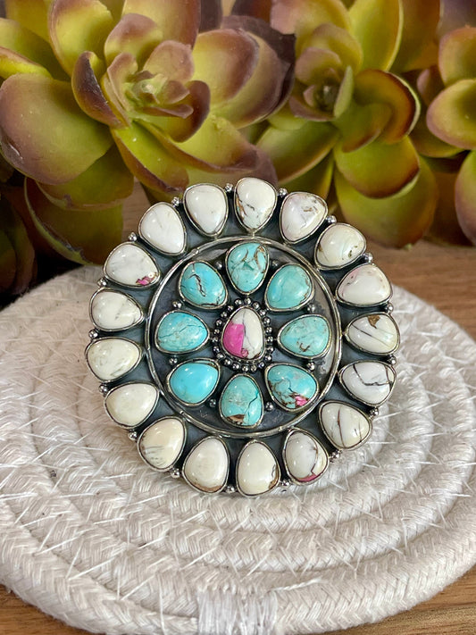Handmade Cotton Candy Sterling Adjustable Cluster Stone Ring