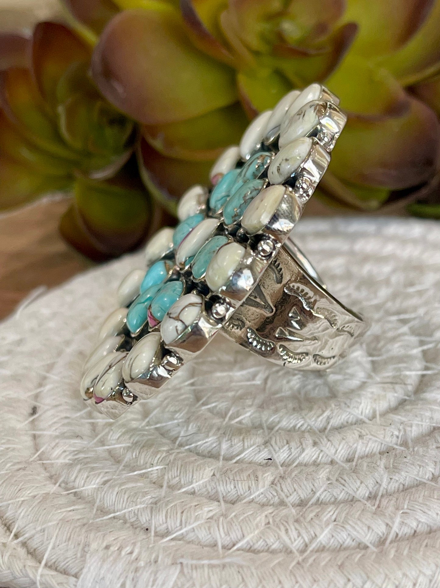 Handmade Cotton Candy Sterling Adjustable Cluster Stone Ring
