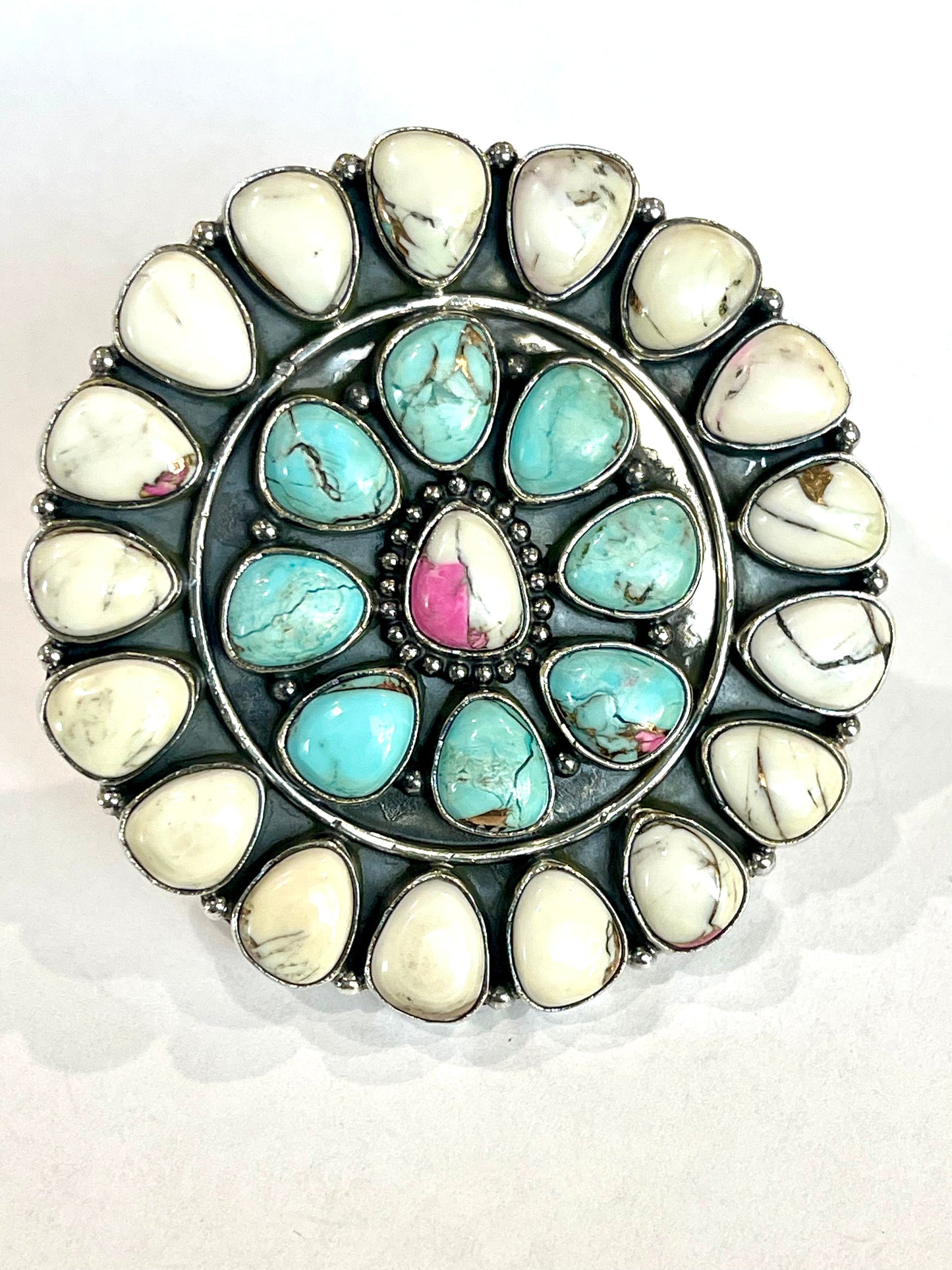 Handmade Cotton Candy Sterling Adjustable Cluster Stone Ring